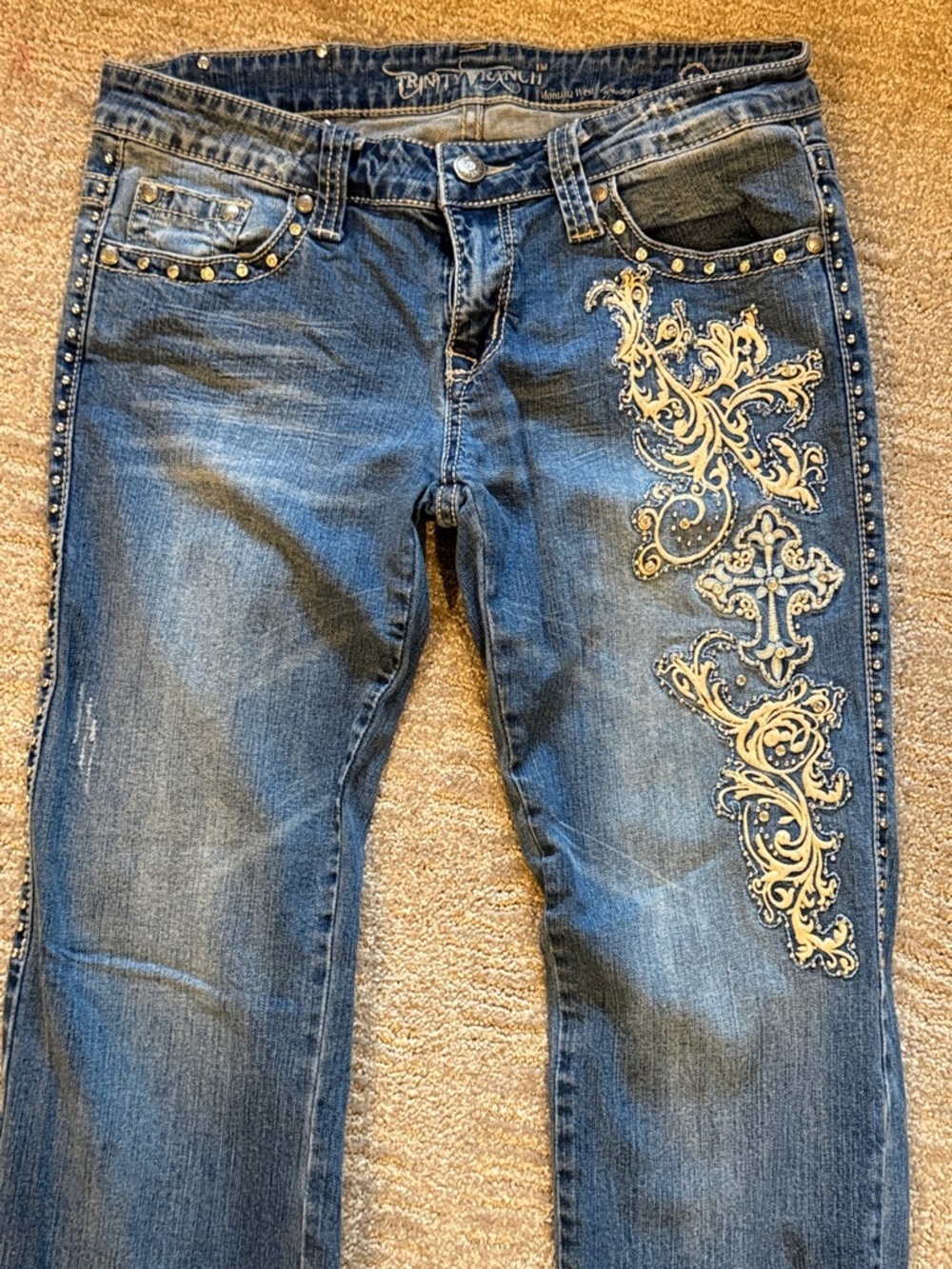 Trinity Blue Flare Jeans with Silver Embroidery Size 13 Juniors - Picture 3 of 7